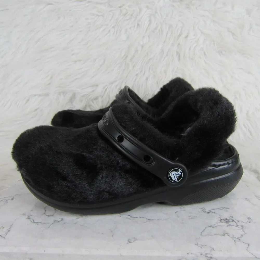 Crocs Classic Fur Sure Clogs Shoes Black Women's Size 6